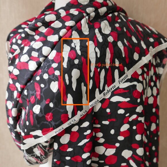 Pure Silk Sewing Fabric Remnant, Black Red White Roberto Feretti Designer Print - Picture 6 of 10